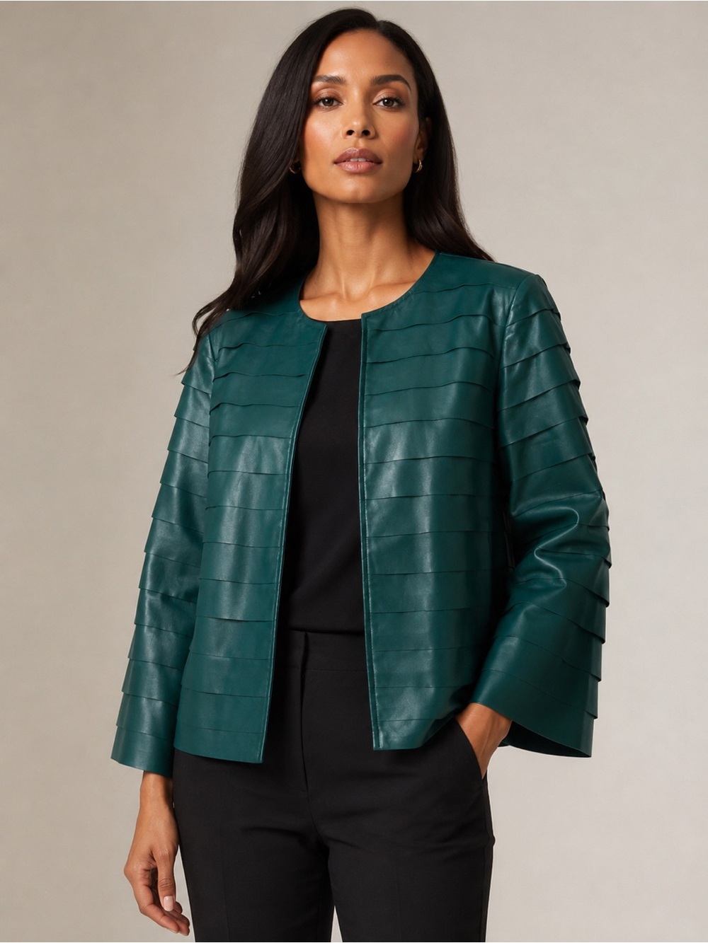 LaFayette 148 New York Scalloped 100% Leather Jacket Size 12